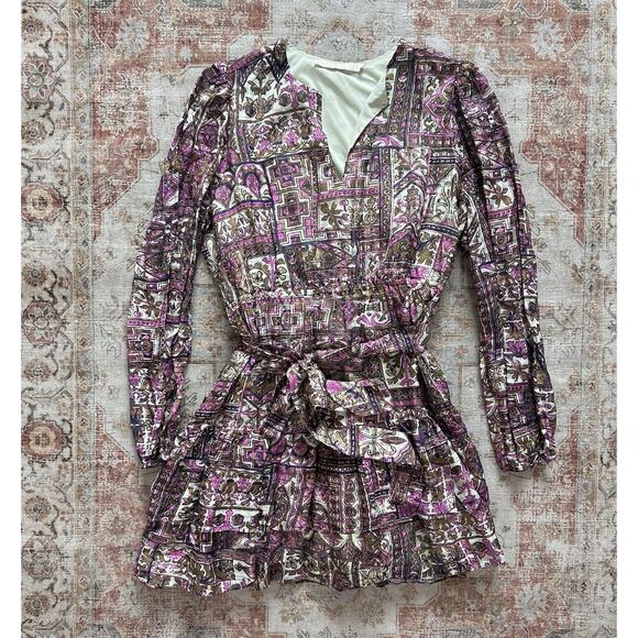 Marie Oliver Preston Mini Dress In Emerald Tile Long Sleeve Waist Belt Size XL - Picture 2 of 9